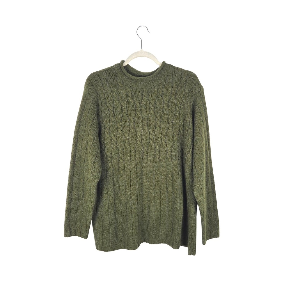 Vintage Y2K Fashion‎ Bug Women's Green Cable Knit Mock Neck Sweater Size 18W